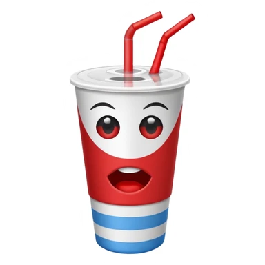 paper coke cup and straw, the cup has eyes and mouth and glassess sticker