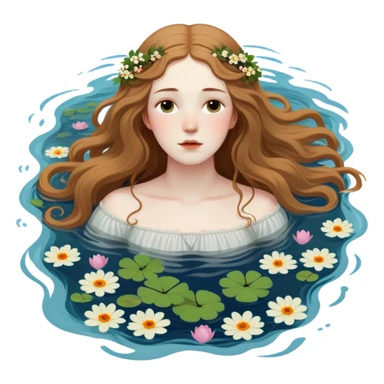 Ophelia floating in water surrounded by flowers, based on the famous painting by John Everett Millais sticker