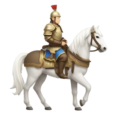 an mongolian soldier  with white skin and brown armor on a horse from the side sticker