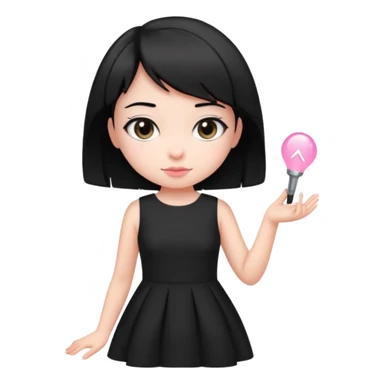 cute girl with short black hair, wearing a black dress with light pink accents sticker