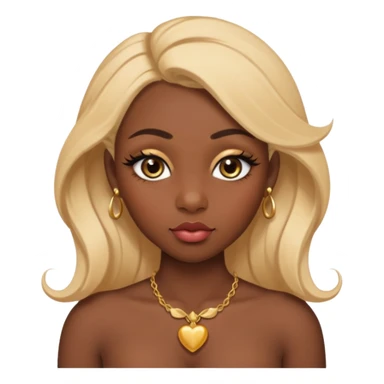 darkskin female with eyebrows that are naturally shaped and frame eyes well, eyes that are almond-shaped with defined lashes. nd lips are full with a defined cupid’s bow, add also a septum piercing that adds an edgy, stylish flair. a middle-part, honey blonde bust-down with laid baby hairs sticker