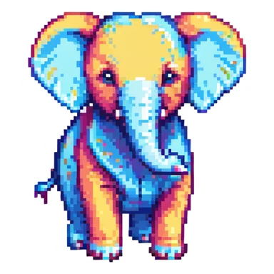 Cocofanto elephanto, pixel art style, cute and playful, small sprite, bright colors sticker