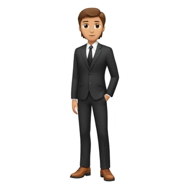 Caucasian male, brown hair, standing wearing dark suit and shoes, with hands on hips sticker