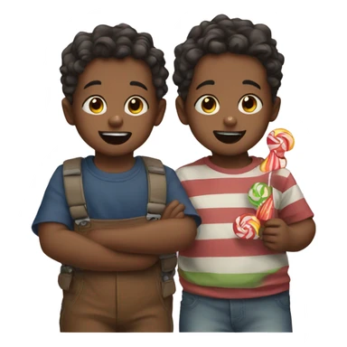 Two toddler boys full of candy sticker