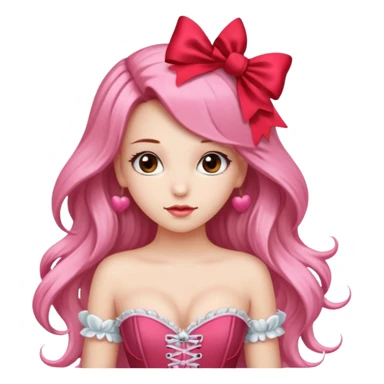 Girl with red bow on her head and pink corset sticker