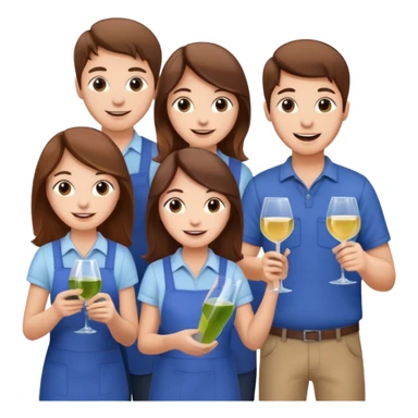 Make a photo of 5 project managers, specifically 3 girls with brown hair and 2 boys, that are making project for improvement of the winery sticker
