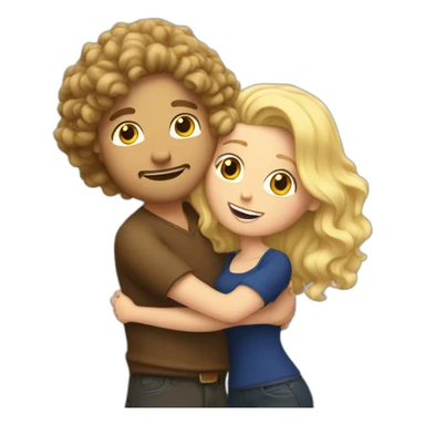 White Man with long dark curly hair hugging a blonde curvy woman sticker