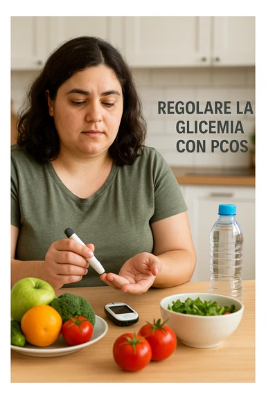 Donna con pcos che regola la sua glicemia immagine realistiche in italiano sticker
