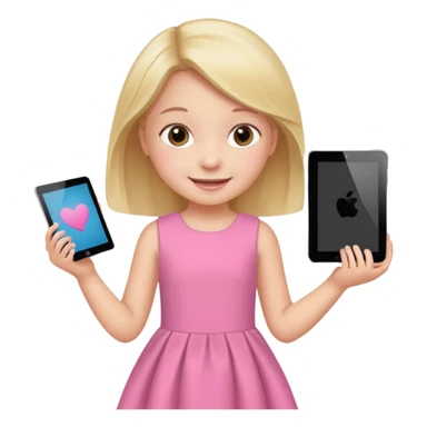kid girl hold a tablet, pink dress sticker