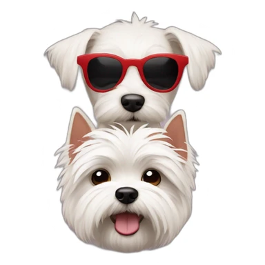 Chico con pelo de punta y gafas rojas con un perro westie sticker