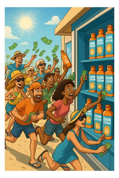 tante persone che corrono a comprare le creme solari sticker