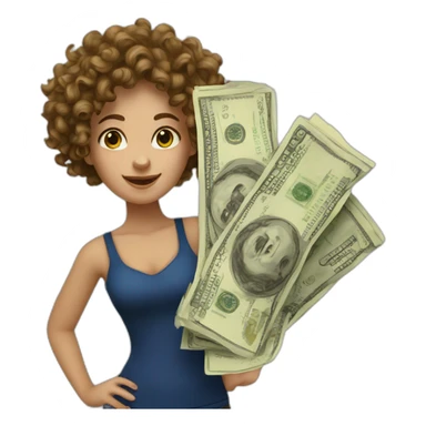 Curly European Girl and money sticker