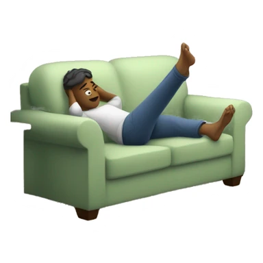 A person lying on a sofa, one leg crossed over the other, with hands behind the head, relaxing in a cozy setting sticker