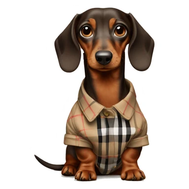 Dachshund wearing burberry sticker