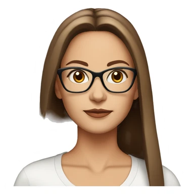 50 years old girl
long brown hair with straight styling
light skin
glasses with refined frame
Brown eyes with cat eye liner sticker
