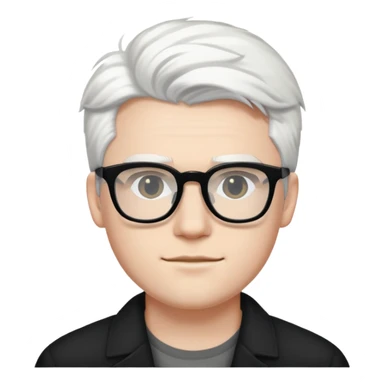 22-year-old white man with fair skin, white hair, and black glasses sticker