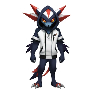 Cool Anthro Dark Absol-Noivern-Quilava-Litten-Pokémon with edgy stripes hoodie spiked collar punk Full Body sticker