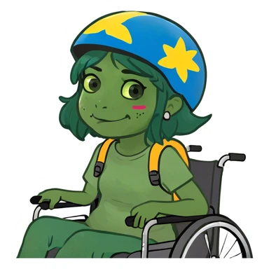 Mexican girl sith a wheelchair and a blue helmet drooling sticker