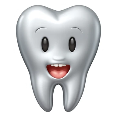 human tooth emoji, smooth chrome ceramic-metal texture, clean medical luxury aesthetic, isolated on white, no face sticker