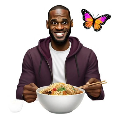 LeBron playing with butterflies eating ramen  sticker