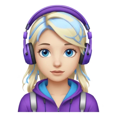girl blond with purple highlights hair blue eyes and wearing headphones sticker