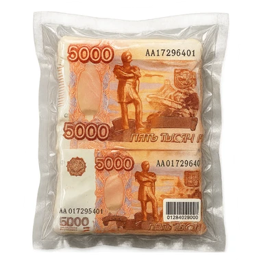 5000 Russian ruble banknote, glossy and puffy, vacuum-sealed style sticker