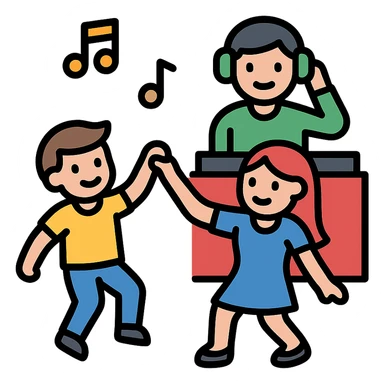 boy dance with older girl at party and DJ watching on it sticker