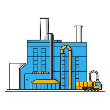 factory building with production line sticker