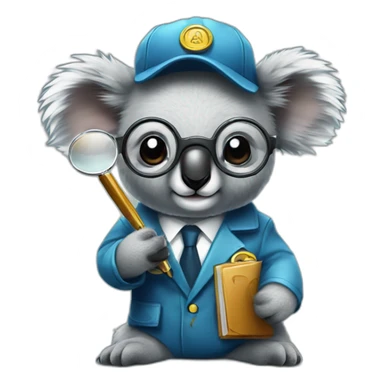 a koala with a detective suit and a magnifying glass sticker