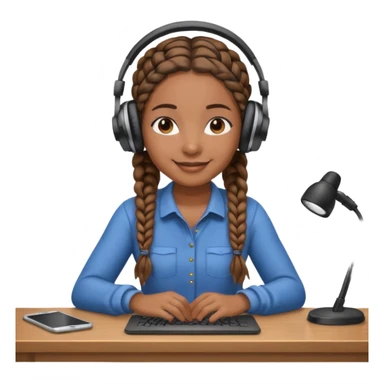 brown skinned female with braids sitting at a desk with headphones on sticker