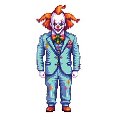 demonic clown wearing a leisure suit with accessories sticker