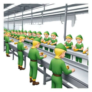 Elves doing manual labor in a long assembly line  sticker