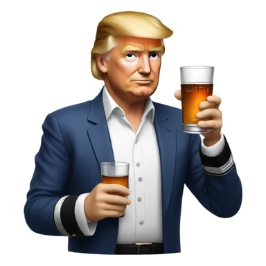 Trump drinking whiskey with Super Bowl shirt sticker