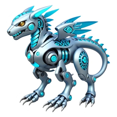 Futuristic mechanical cyborg modern badass cool shiny metallic alloy  white with glowing cyan-blue animal Digimon Fakémon hybrid full body with intricate patterns sticker