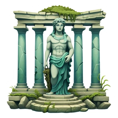Simple Atlantis underwater ruins with a large sunken statue, fallen columns, broken domes, ancient Greek-style statue partially broken sticker