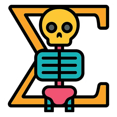 sigma skeleton, color outline icon, black outlines with subtle color accents sticker