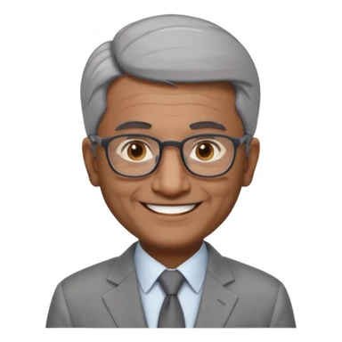 60 yr old indian man, short straight dark grey hair brushed foreward , light grey business suit, big smile, dark brown skin, no moustache, dark brown eyes, glasses
 sticker