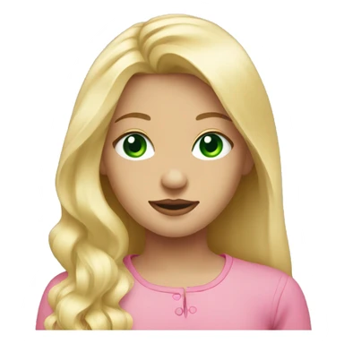 blonde hair down green eye girl standing with pink long sleeves sticker