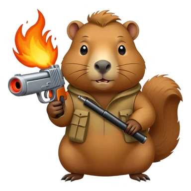 capybara with fire gun fire in hands sticker