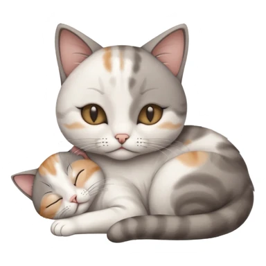 grey and white small cat with its eyes closed lying down with his paw curled under his head holding it up sticker