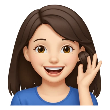 cute laughing brunette tucking hair behind ear sticker