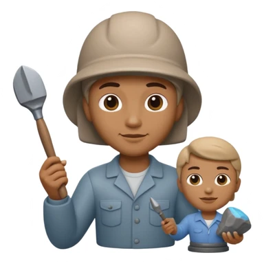Apple Memoji-style 3D emoji of a sculptor with a small statue and chisel, smooth gradients, rounded edges, no background.during sculpting rock sticker
