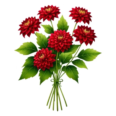 luxuriant, big bouquet Red Dahlia, stem, leaf sticker