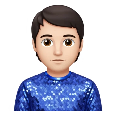 Jeff McCracken with dark brown hair, periwinkle sequin outfit sticker