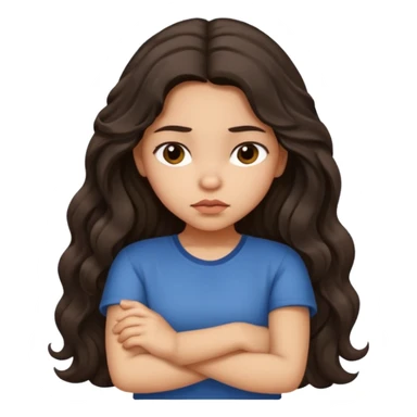 Hispanic girl with long dark wavy hair crossing her arms and slightly pouting sticker