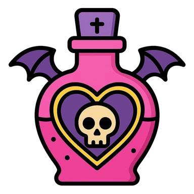pink goth potion bottle, detailed and vibrant, color outline style sticker