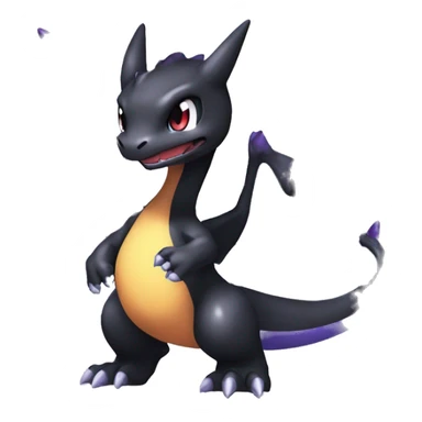 Black shiny chibi Mega-Charizard-X-Raptor-Fakémon with purple full body sticker
