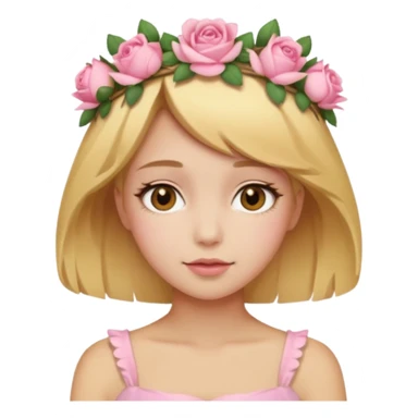 Light golden skin female, short honey-blonde hair, wearing a soft pink rose crown. sticker