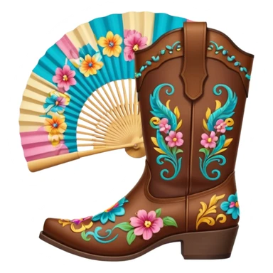 Cowboy boots in front of an open hand held fan sticker