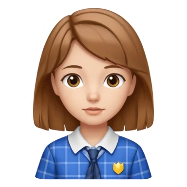 Blue plaid school uniform with skirt light brown hair sticker